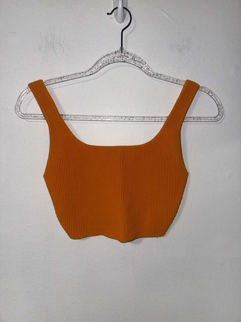 Babaton Sculpt Knit Square Neck Cropped Tank Top Orange Small